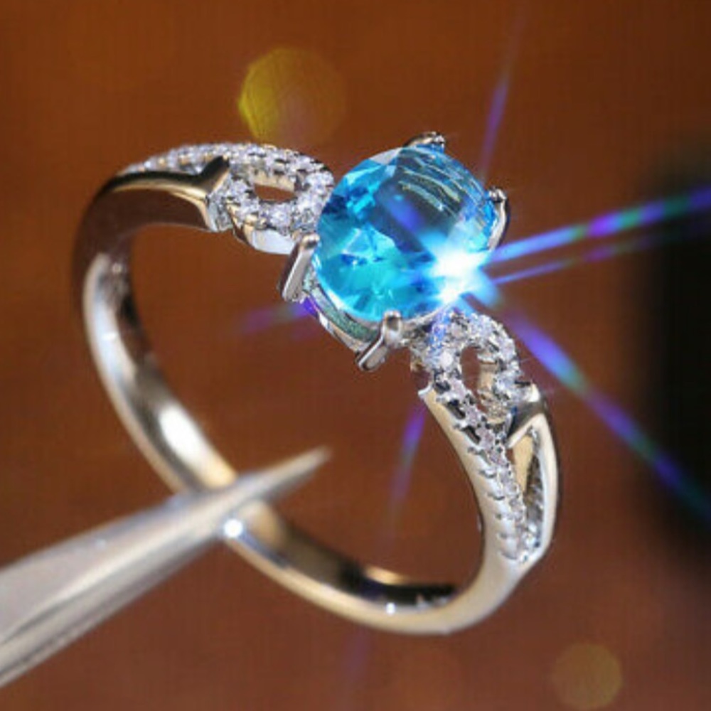 New S925 Sterling Silver Ring Oval Cut Aquamarine - Picture 4 of 8